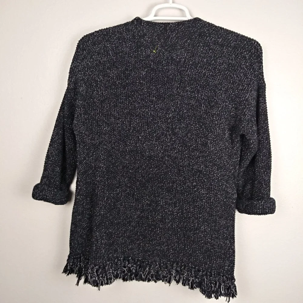 MADEWELL Memento Fringe Cotton open Cardigan Sweater black white size small